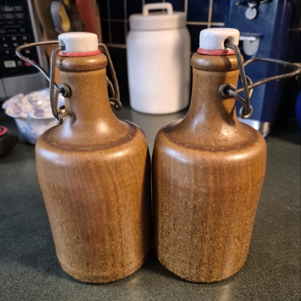 Rustic Brown stoneware German beer bottles